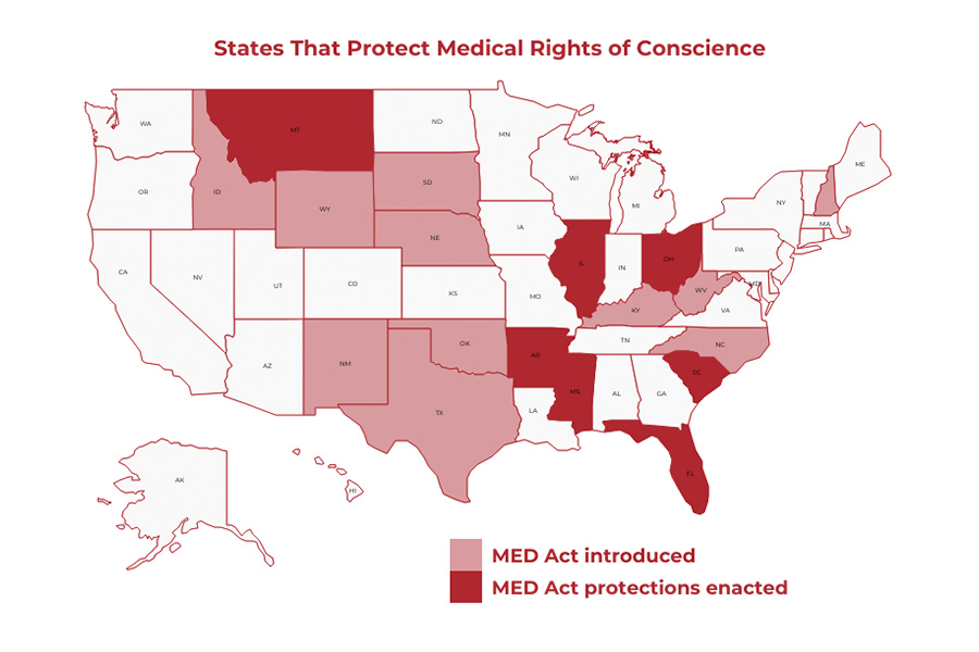 This map shows states where MED Act protections have been enacted or where the MED Act has been introduced