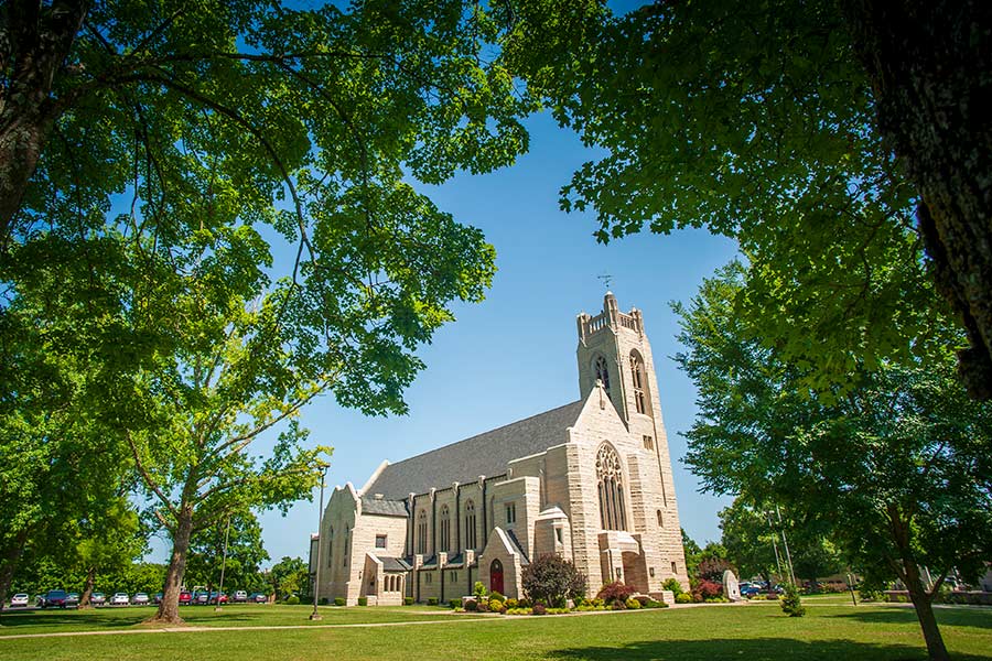 Williams Memorial Chapel is seen on the campus of College of the Ozarks