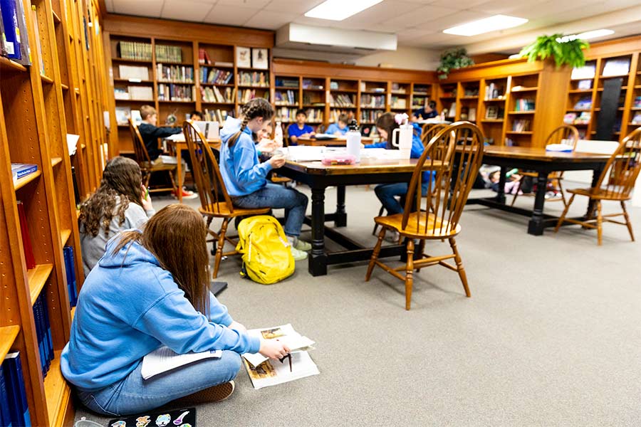 Students study in the library at Mid Vermont Christian School