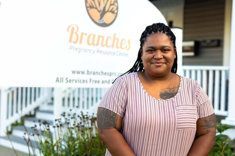 Jean Marie Davis in front of Branches Pregnancy Center