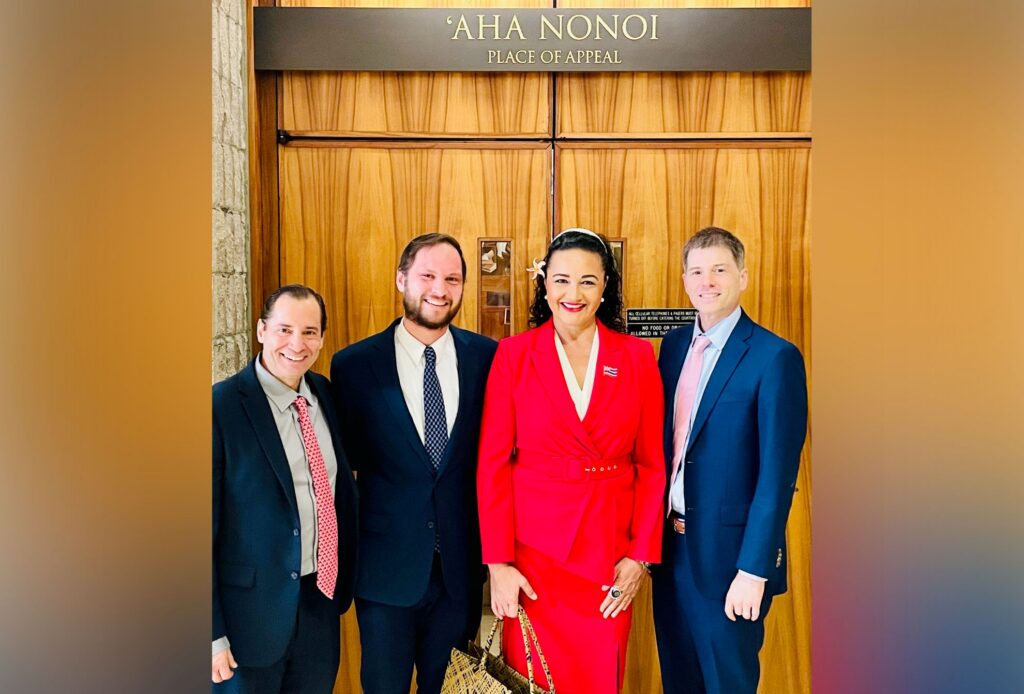 Shawn Luiz (local counsel), Mathew Hoffmann (ADF Counsel), Dawn O'Brien (client), and Jon Scruggs (ADF Counsel)